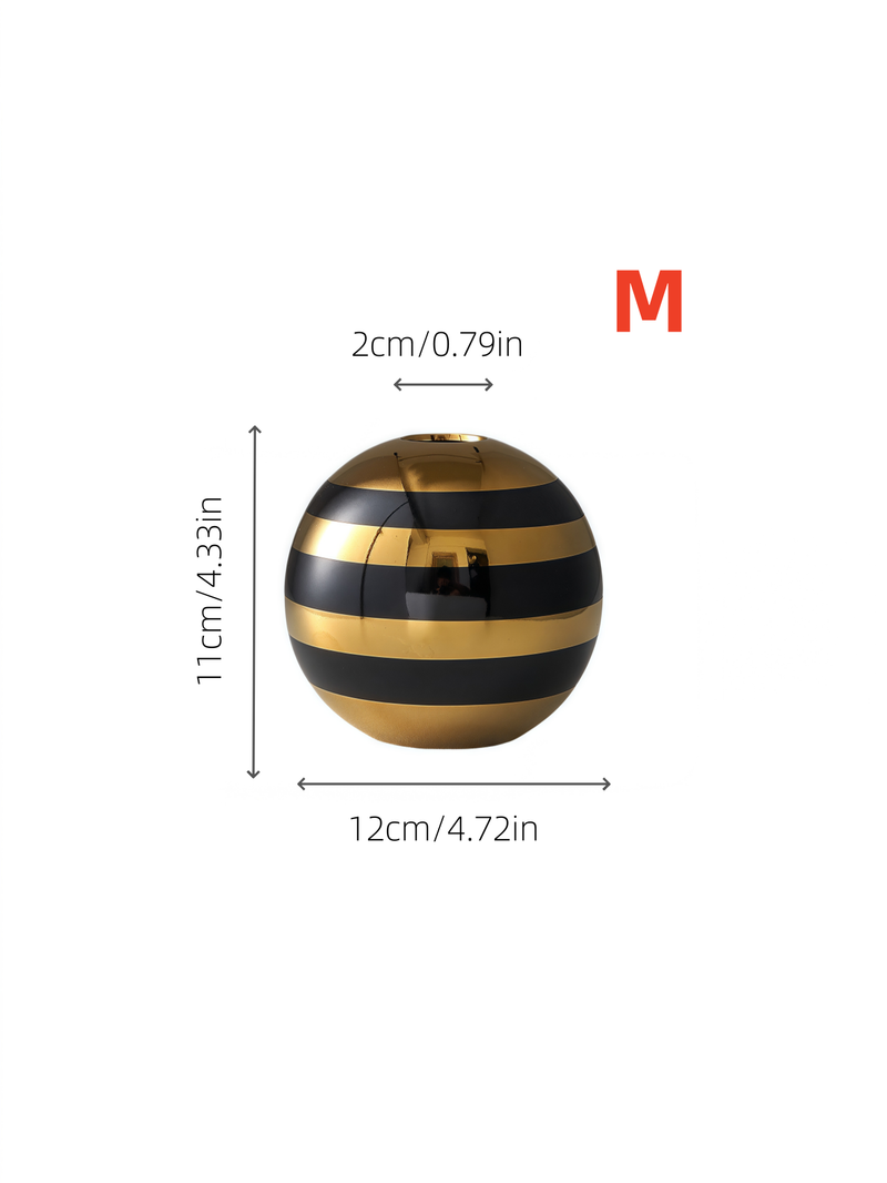 1 st. Zwarte en gouden gestreepte bolvaas is geschikt voor lichte luxe, high-end design, ornamenten met meerdere scènes, bloemstukken en vazen._voghion.com
