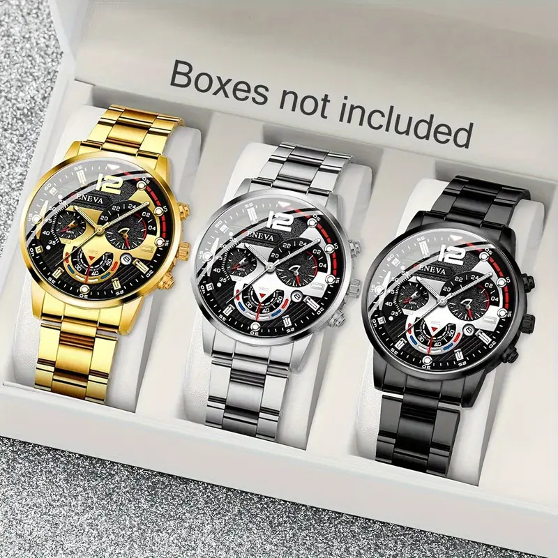 Men's Sports Quartz Watch - Stainless Steel Band, Luminous Hands, Calendar Display, Non-Mechanical Wristwatch For Boys & Men_voghion.com