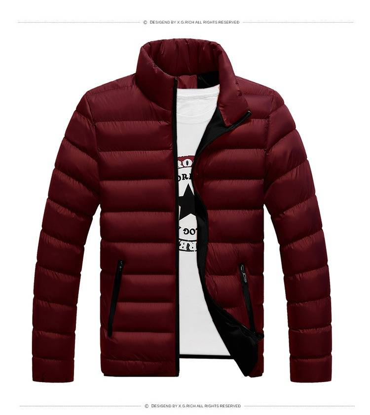 Herren-Winterjacke mit Stehkragen, wasserdichtem Reißverschluss, einfarbig, Baumwollmantel in Übergröße für die Freizeit_voghion.com