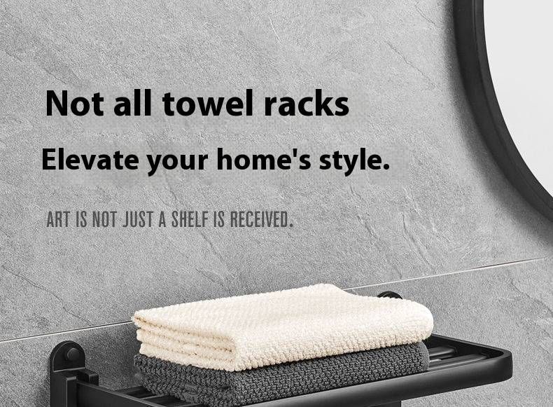 Space Aluminum No-Drill Bathroom Towel Rack – Wall-Mounted Shower Organizer With Hooks For Towels, Robes & Shoes (Multiple Sizes & Colors)_voghion.com