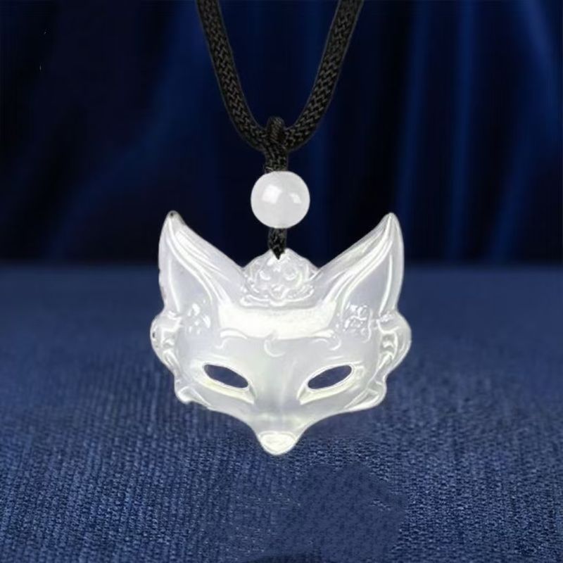 Ciondolo con maschera di volpe in agata bianca, collana con volpe in diaspro: un regalo unico per la tua ragazza durante il festival Qixi_voghion.com