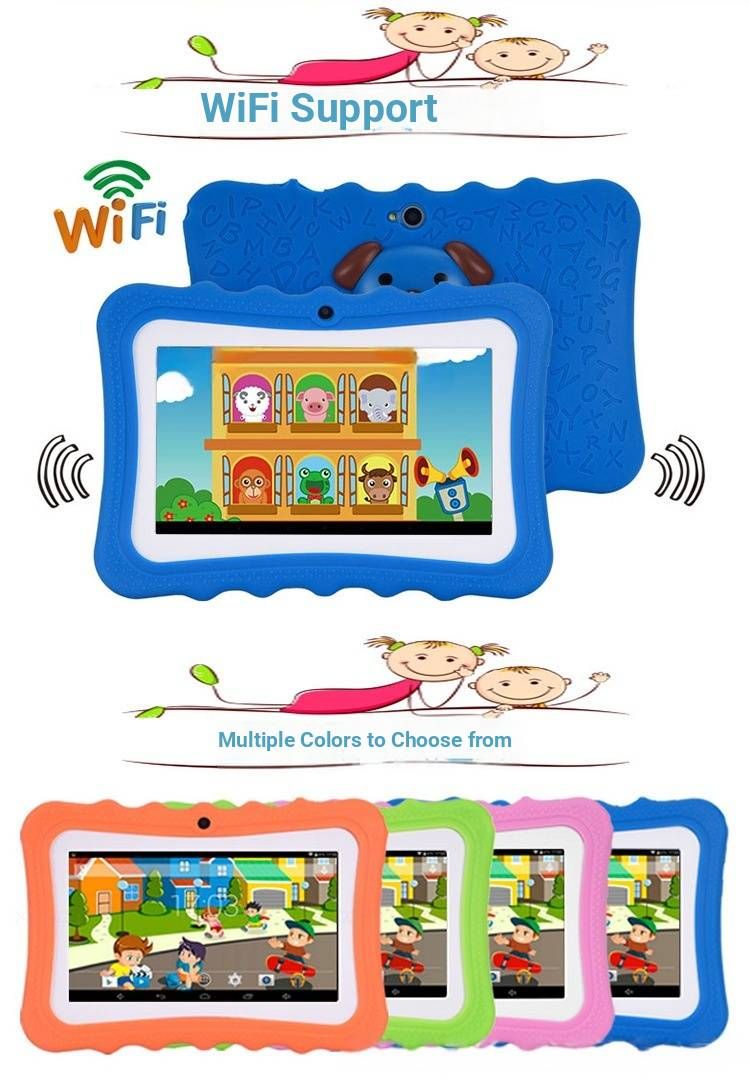 Tablette enfant Q7 7 pouces avec 16 Go de stockage, système d'exploitation Android et étui de protection - Double caméra, Bluetooth, processeur 8 cœurs (Wi-Fi uniquement, plusieurs options de couleurs)_voghion.com