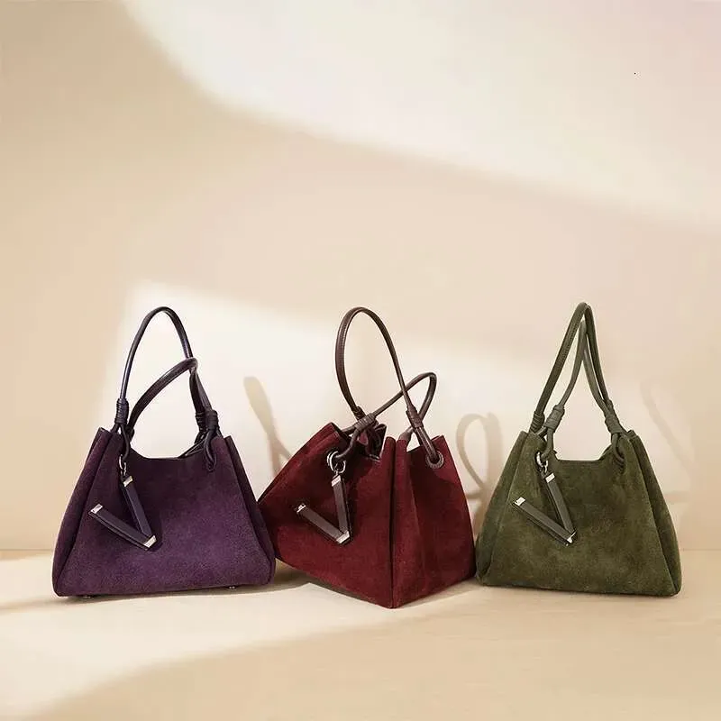 Sac bandoulière élégant en daim - Sac à bandoulière polyvalent, sac seau chic pour femme_voghion.com