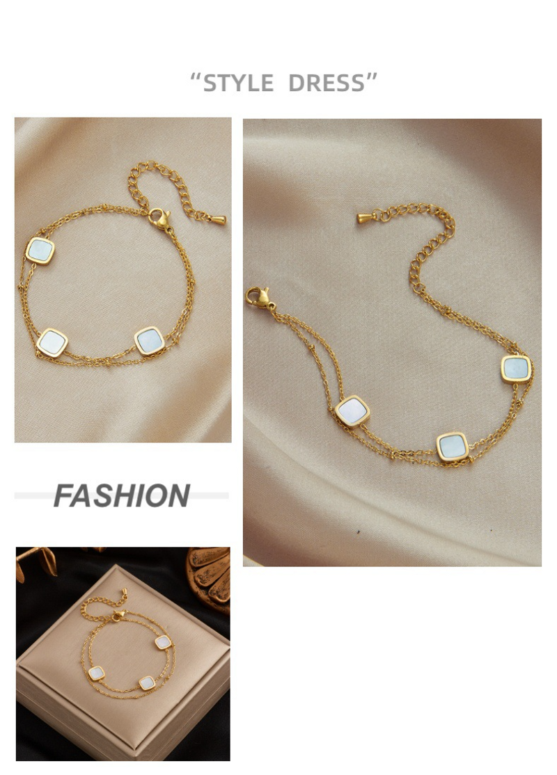 Unisex Nowy Prosty Wysokiej Klasy Niszowy Projekt Kwadratowy Masa perłowa Dwuwarstwowy Łańcuch Tytanowa Stalowa Uniwersalna Bransoleta_voghion.com