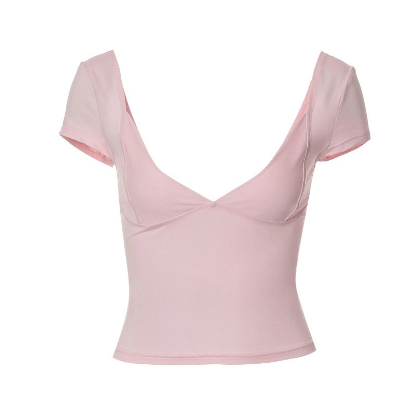 Abbigliamento donna nuovi top casual a maniche corte scollati in tinta unita_voghion.com