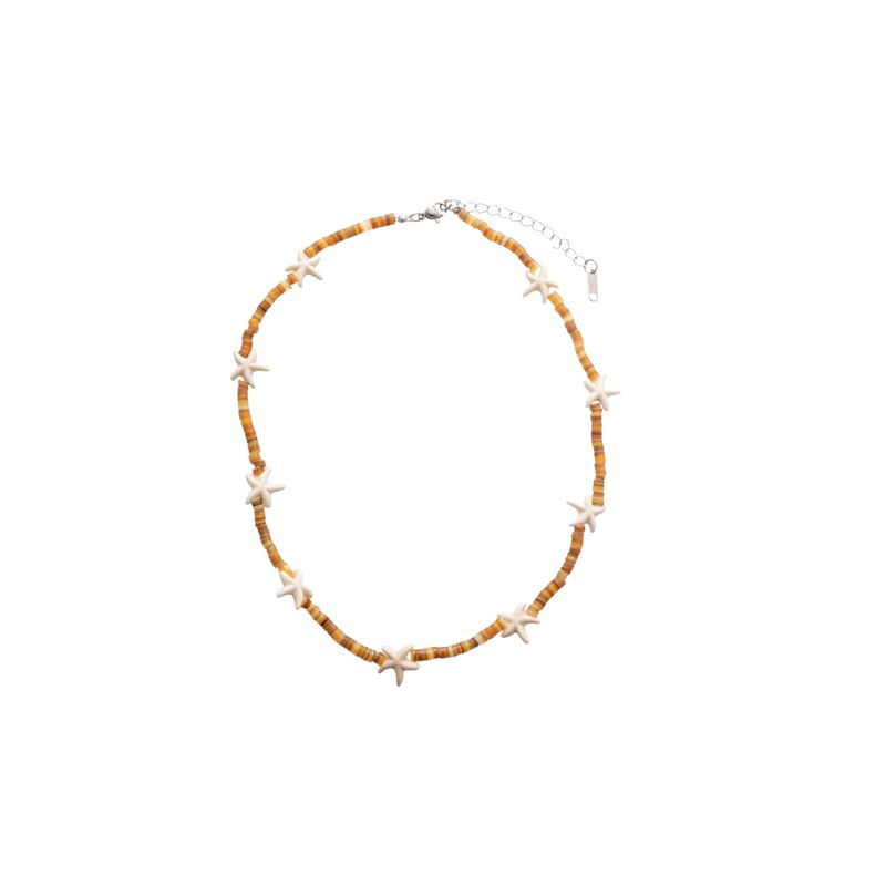 Collar de cuentas de estrella de mar, piedra de concha de acero de titanio, pulsera, estilo vacaciones de playa, cadena de clavícula, lujo ligero de alta gama_voghion.com