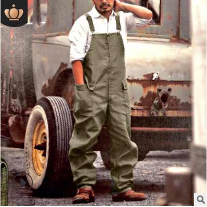 Man's clothing Men's four seasons solid color loose straight overalls casual overalls_voghion.com