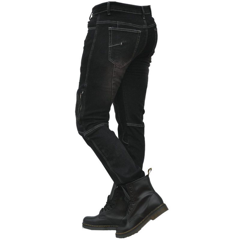 Jeans da motociclista: pantaloni in denim elasticizzato dal taglio dritto con protezione per le ginocchia, comfort di guida per tutte le stagioni, per uomo e donna_voghion.com