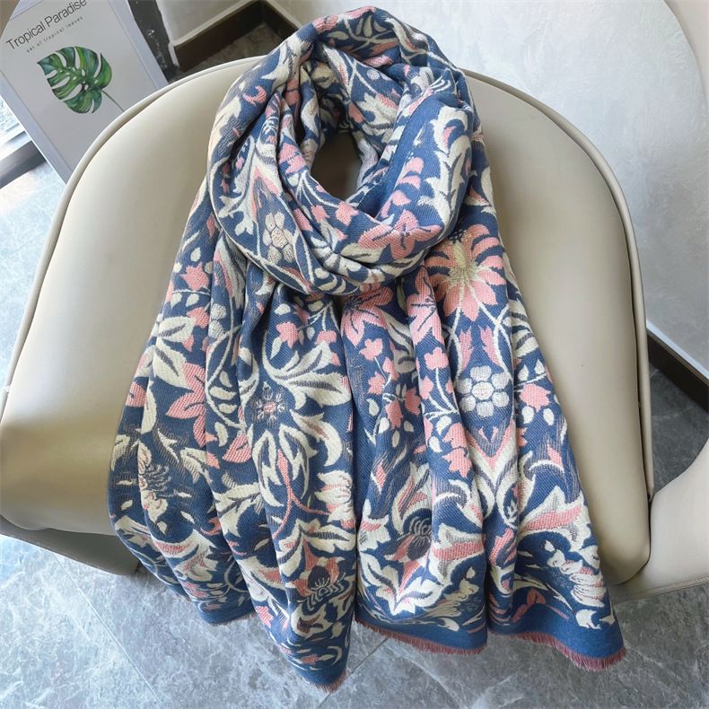 Eleganti donne mondane floreali in inverno, scialle versatile e spesso per il calore, sciarpa taglia 666_voghion.com