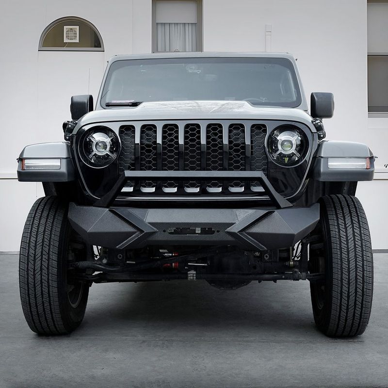 X Style Front Bumper With Winch Plate Compatible With Wrangler JK (2007-2018) & JL (2018+)- Heavy Duty Black Textured Manganese Steel Construction, Perfect For On And Off-Road Used_voghion.com