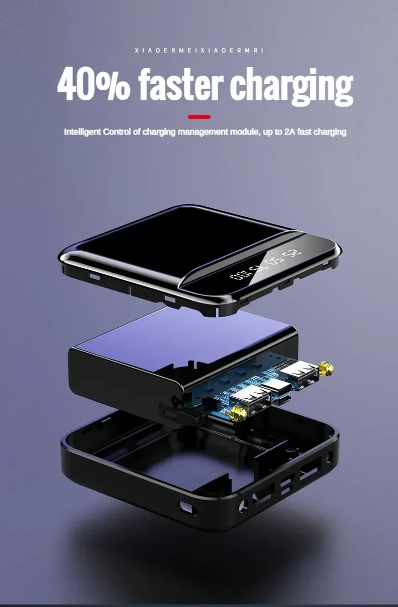 Portable 10000/20000 Mah Fast Charging Display Integrated Cable Dual LED Lighting Mini Power Bank Suitable For All_voghion.com