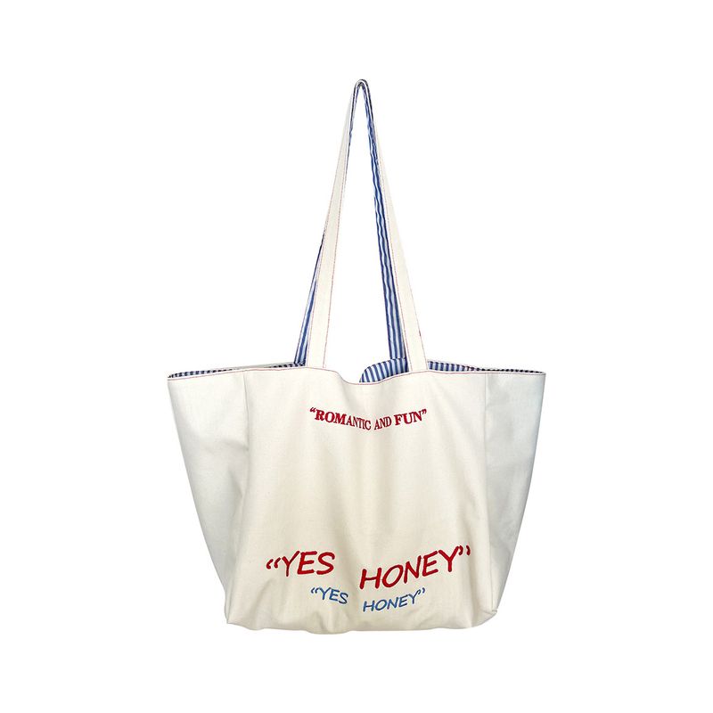 Borsa tote di grande capacità, con tracolla a righe anteriori e posteriori e ricamo testurizzato, in tela da college_voghion.com