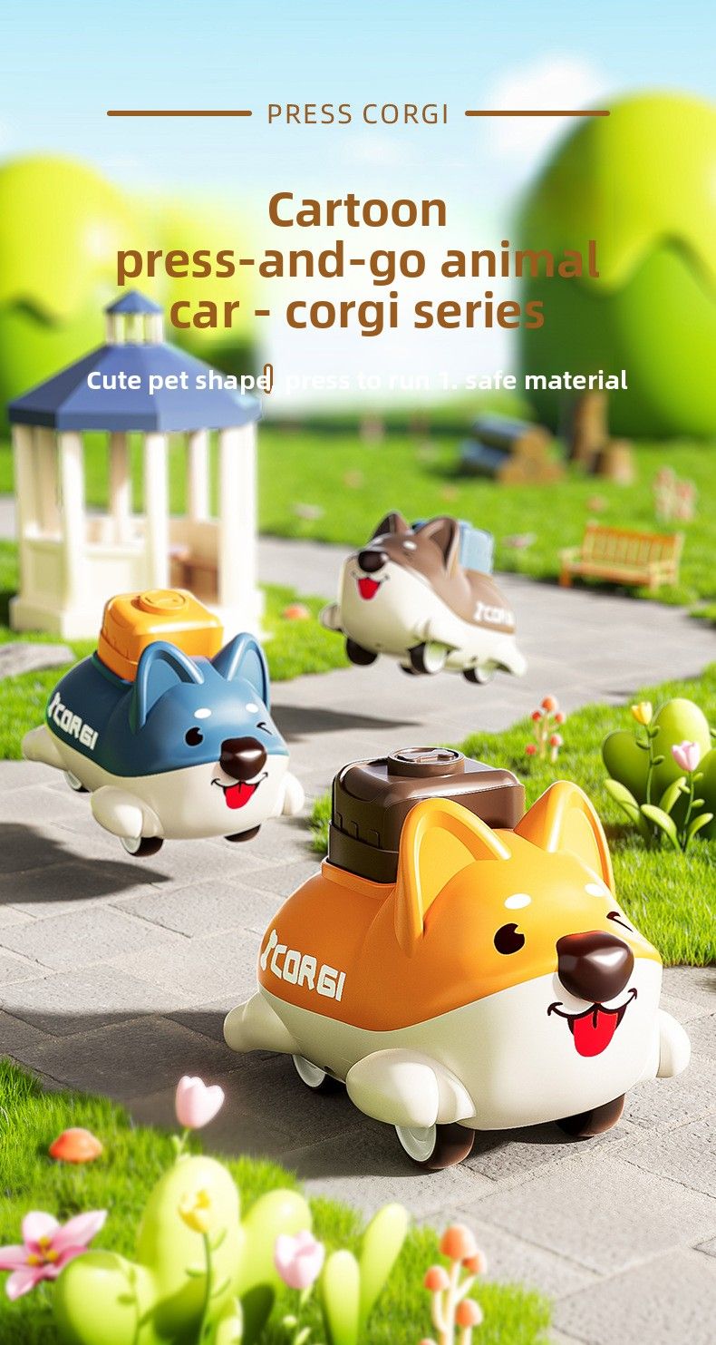 Cartoon Corgi Push Inertia Sliding Pull-back Boys And Girls Kids Toddler Educational Durable Puppy Toy Car_voghion.com