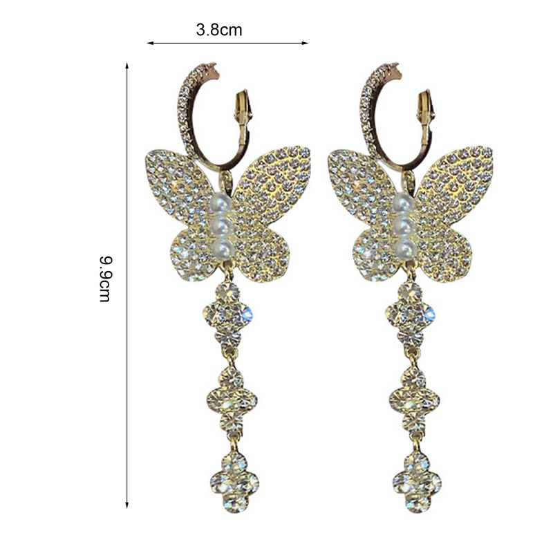 Yamaler 1 paio di ganci da donna, squisite perle d'imitazione, brillanti, con strass, a forma di farfalle, orecchini pendenti, gioielli femminili_voghion.com