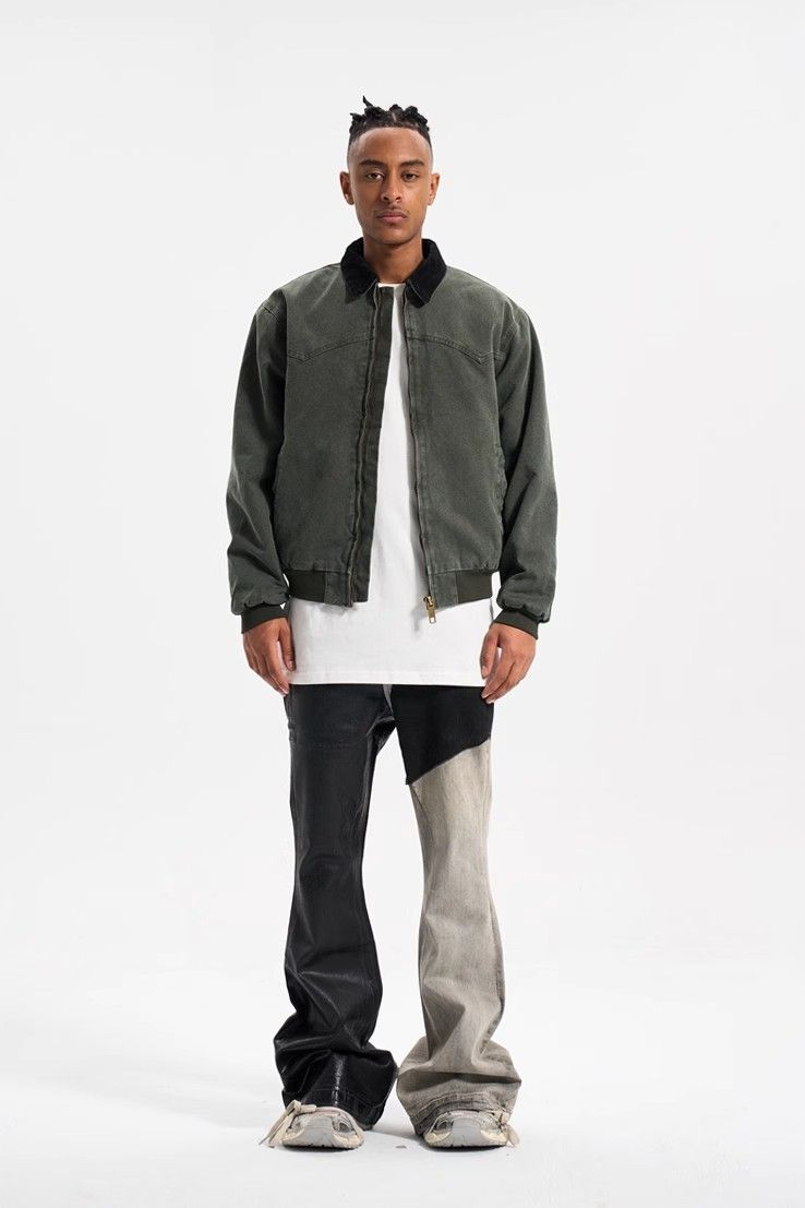 Jeans a zampa cerati allungati con gamba larga e stile trendy casual con cuciture a contrasto di colore e rivestimento di alta qualità da uomo_voghion.com