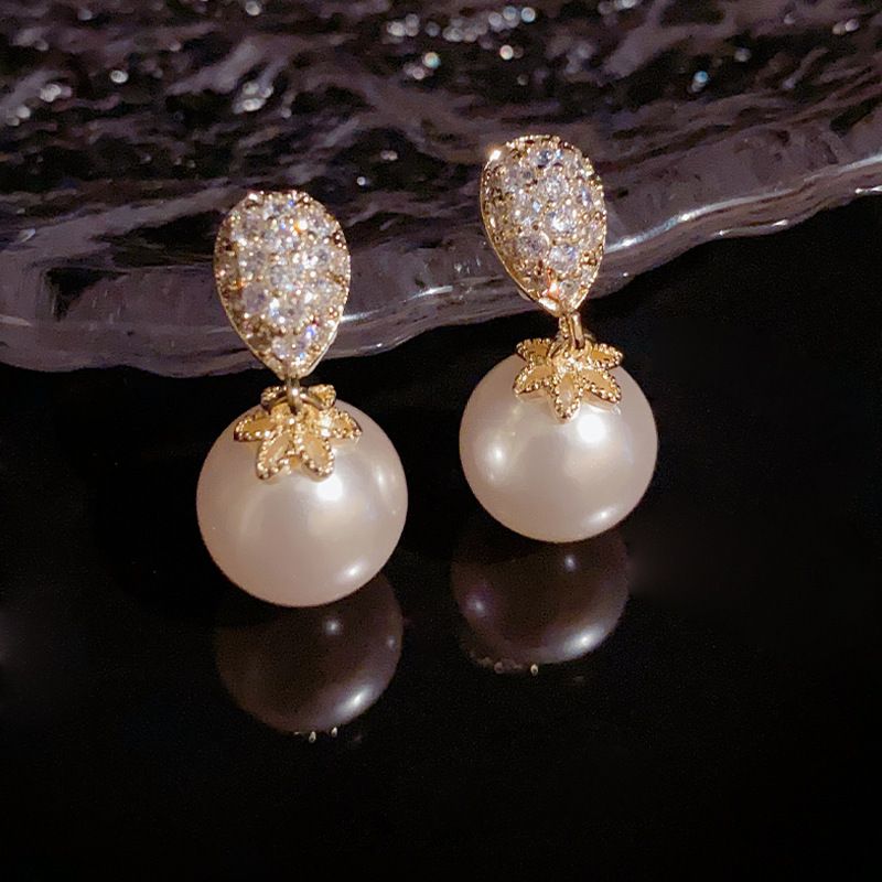 Orecchini in argento con micro pavé di zirconi, eleganti e alla moda, con perle e gocce d'acqua, per donne, piccoli orecchini leggeri e di lusso_voghion.com