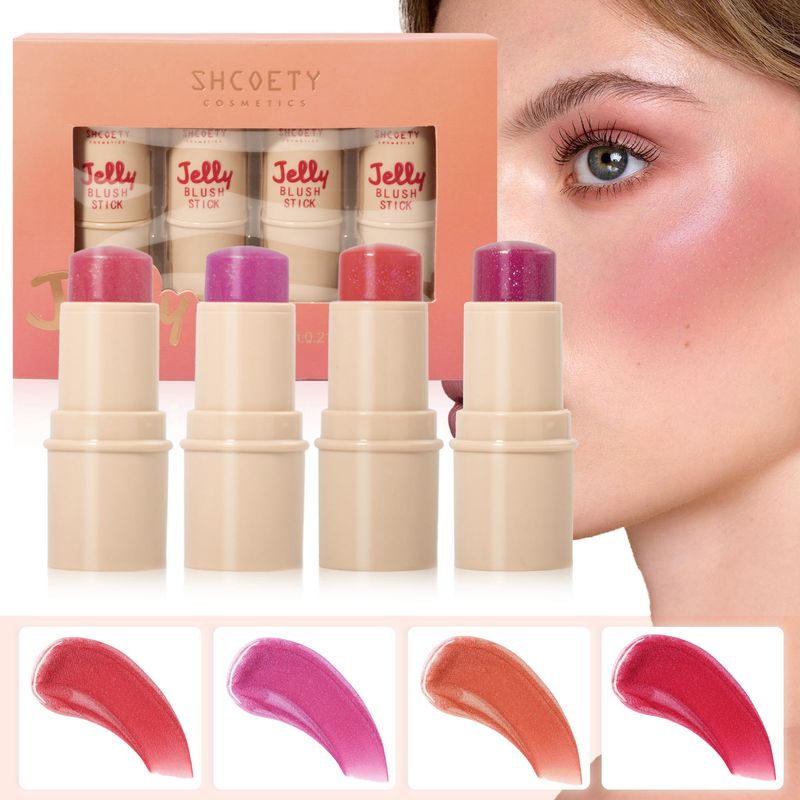 SHCOETY Jelly Blush Set – 2-in-1 Lippen- und Wangentönung mit Highlighter und Konturstift – 4 Farben_voghion.com