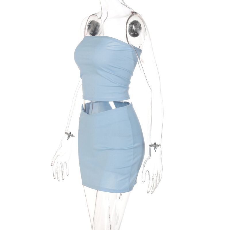 Women's Fashion Casual One Line Bra Slim Fit Short Half Skirt Set_voghion.com