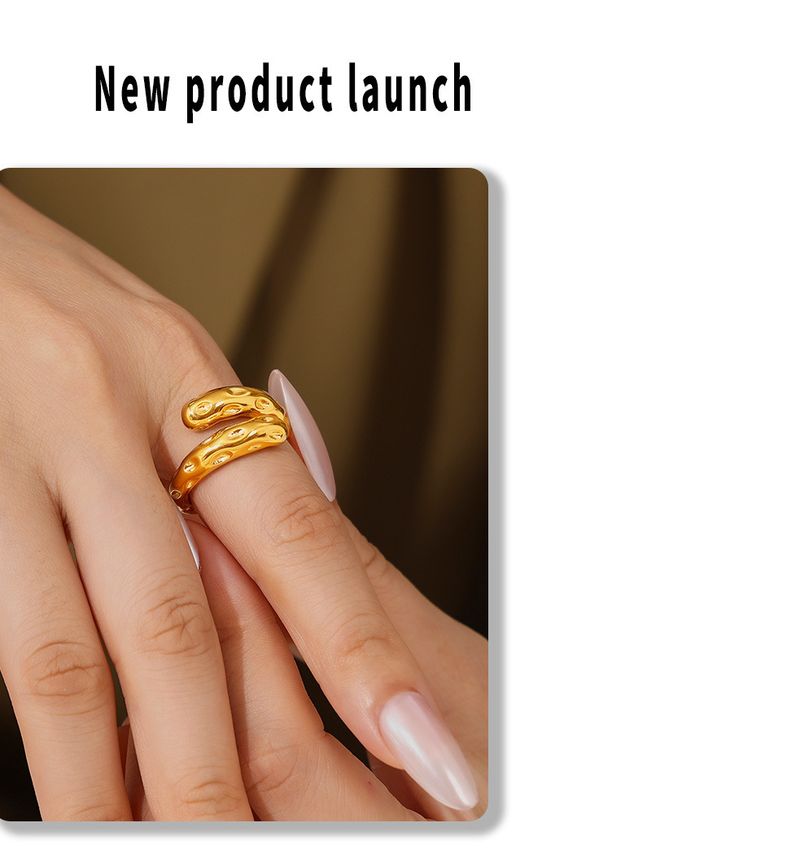 Anel cárstico com padrão de martelo vintage, estilo vento, design aberto, anel de aço inoxidável, maré_voghion.com