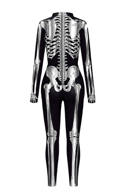 Ženska oblačila za noč čarovnic, ženski oprijeti kombinezon s potiskom človeškega okostja_voghion.com