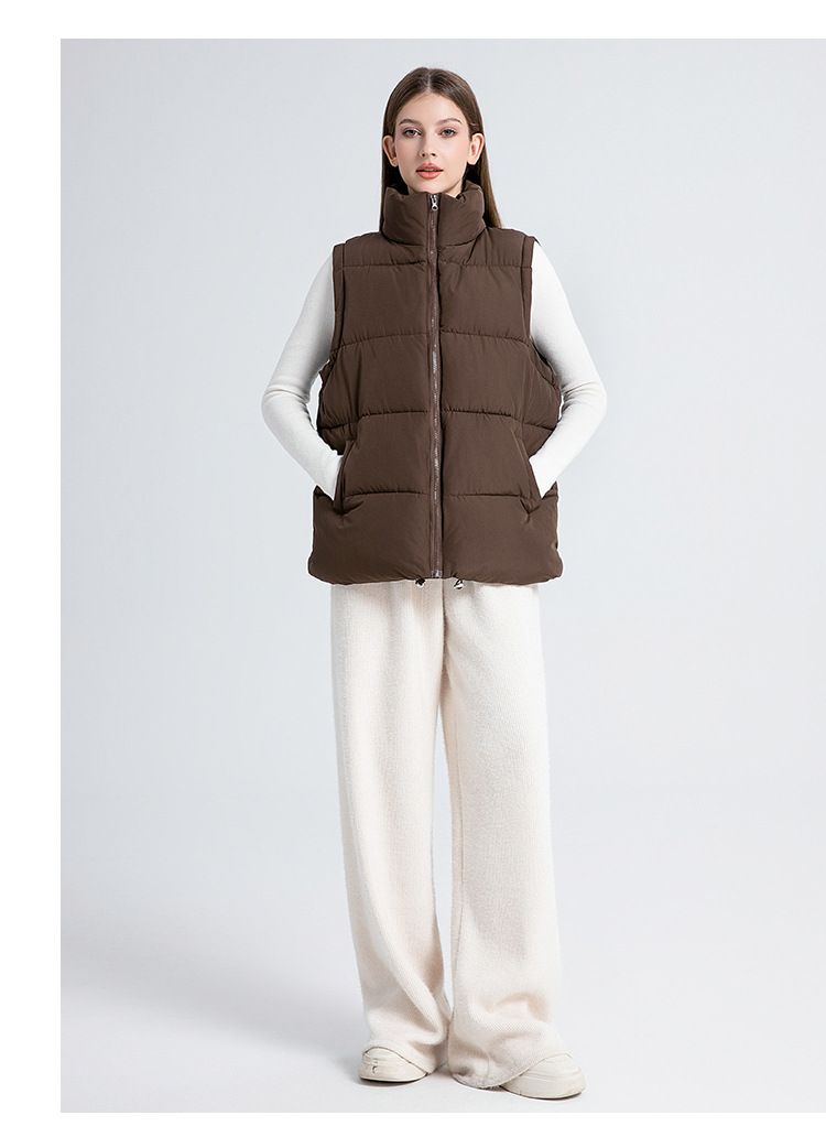 Unisex Longline Puffer Vest – Wintermode Mouwloos Jasje, Opstaande Kraag & Oversized Pasvorm (Zwart, Beige, Khaki, Bruin, Legergroen, Roze)_voghion.com