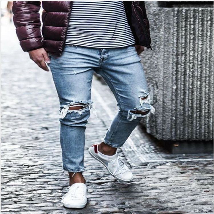 Suitable For All Seasons Ripped Jeans Autumn Slim Fit Slimming New Elastic Long Men's Skinny Pants_voghion.com