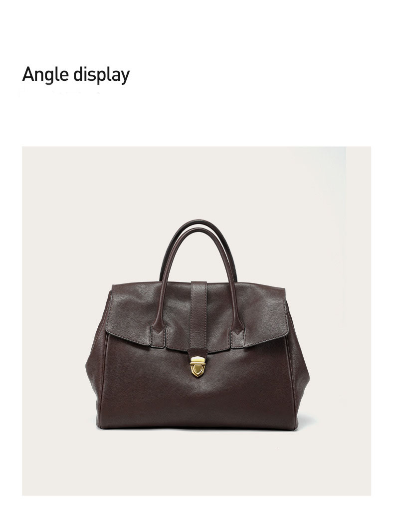 Qiu Zhen Plant Tanned Head Layer Cowhide Handheld Briefcase for Women's High Grade Genuine Leather Bag Retro Large Capacity Commuter Bag_voghion.com