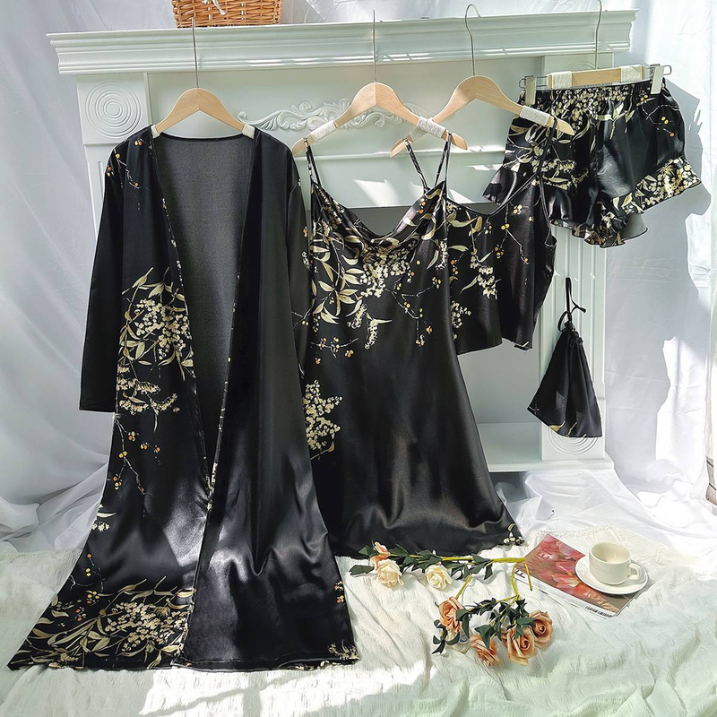 Home wear minimalist five piece set with printed cherry pajamas for women_voghion.com