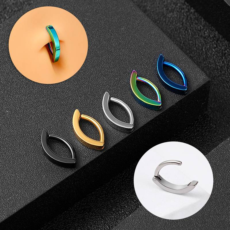 Bauchnabelpiercing aus Edelstahl mit Clicker für Frauen, umgekehrt gebogen, Nabel-Barbell, Körperschmuck_voghion.com