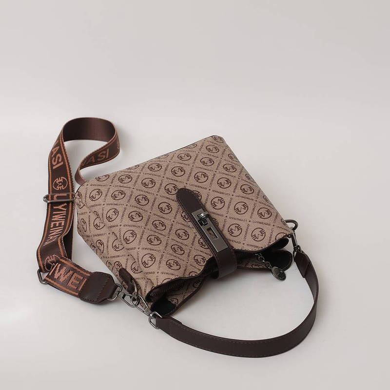 Bolso tipo cubo para mujer nuevo 2024, bolso de hombro con estampado vintage, bolso bandolera con correa ancha_voghion.com