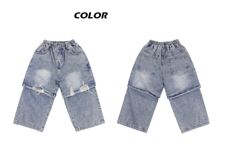 Mère et enfants enfants patchwork déchiré décontracté garçon jeans bébé pantalons tendance_voghion.com