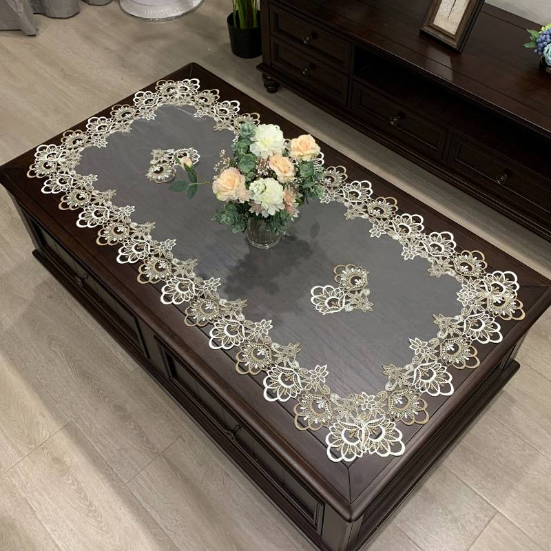 Mantel rectangular europeo para mesa de centro, mantel estilo americano occidental, nuevo estilo chino, tela de color sólido, funda de escritorio con encaje, funda antipolvo_voghion.com