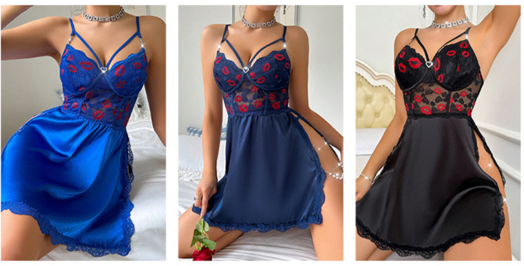 Buitenlandse handel Europese en Amerikaanse kant sexy lingerie damespak pure verleiding sexy doorschijnende pyjama nachthemd jarretelrok_voghion.com
