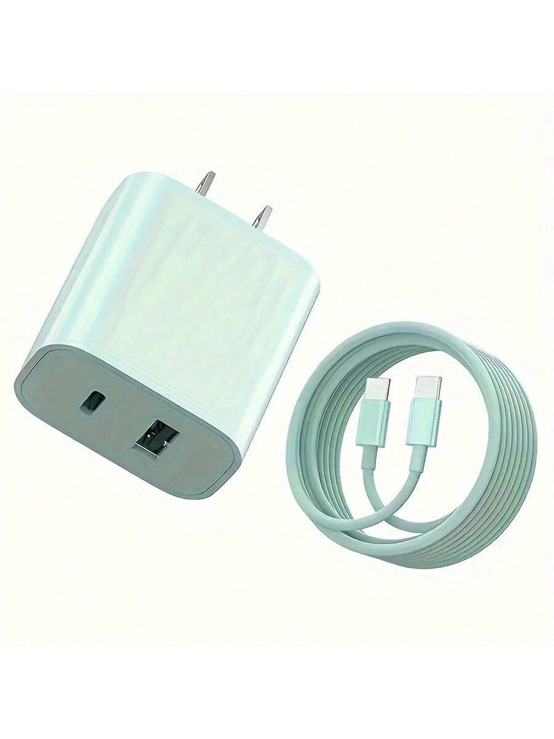 Adaptador de corriente USB-C rápido dual de 20 W: carga rápida, puerto dual, cable tipo C de 1,8 m, compatible con iPhone 15 y iPad._voghion.com