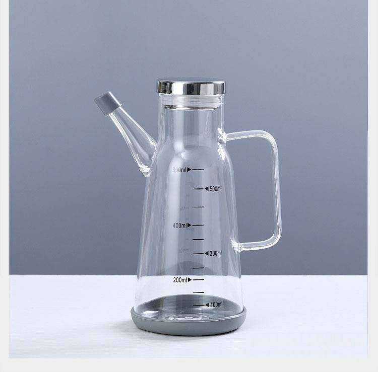 Dispensador de aceite de vidrio de borosilicato - Botella transparente para aceite de cocina con tapa de acero inoxidable (para aceite de cocina, salsa de soja y vinagre)_voghion.com