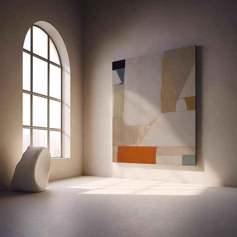 2D Flat Modern Abstract Beige Geometric Space Wall Art Canvas Prints Painting-Minimalist Decor For Living Room, Bedroom, Home Office, Canvas Wall Art_voghion.com