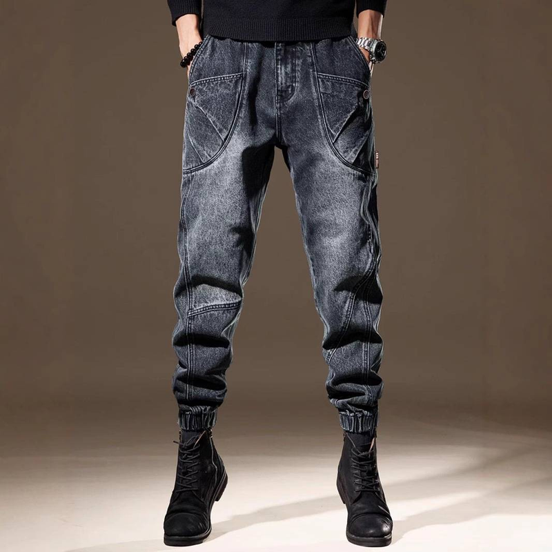 Jeans casual da uomo a gamba dritta, larghi, da lavoro, con tasche multiple, in denim elasticizzato, stile streetwear (blu chiaro, taglie dalla M alla 4XL)_voghion.com