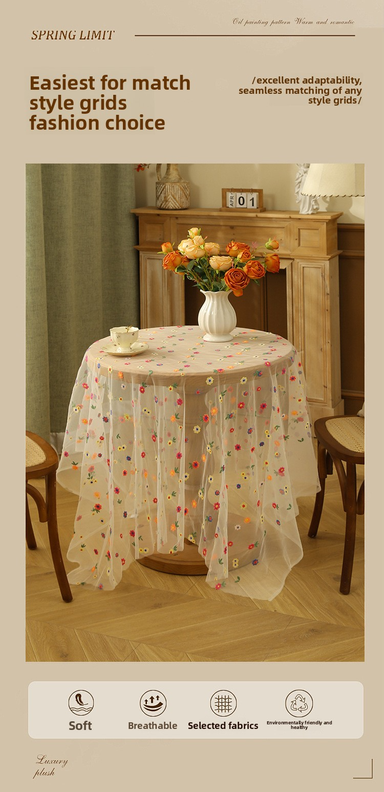 Tovaglia in pizzo ricamato stile fattoria - Copritavolo in poliestere con motivo floreale vintage, antiscivolo e resistente al calore, per sala da pranzo, bar, camera da letto_voghion.com