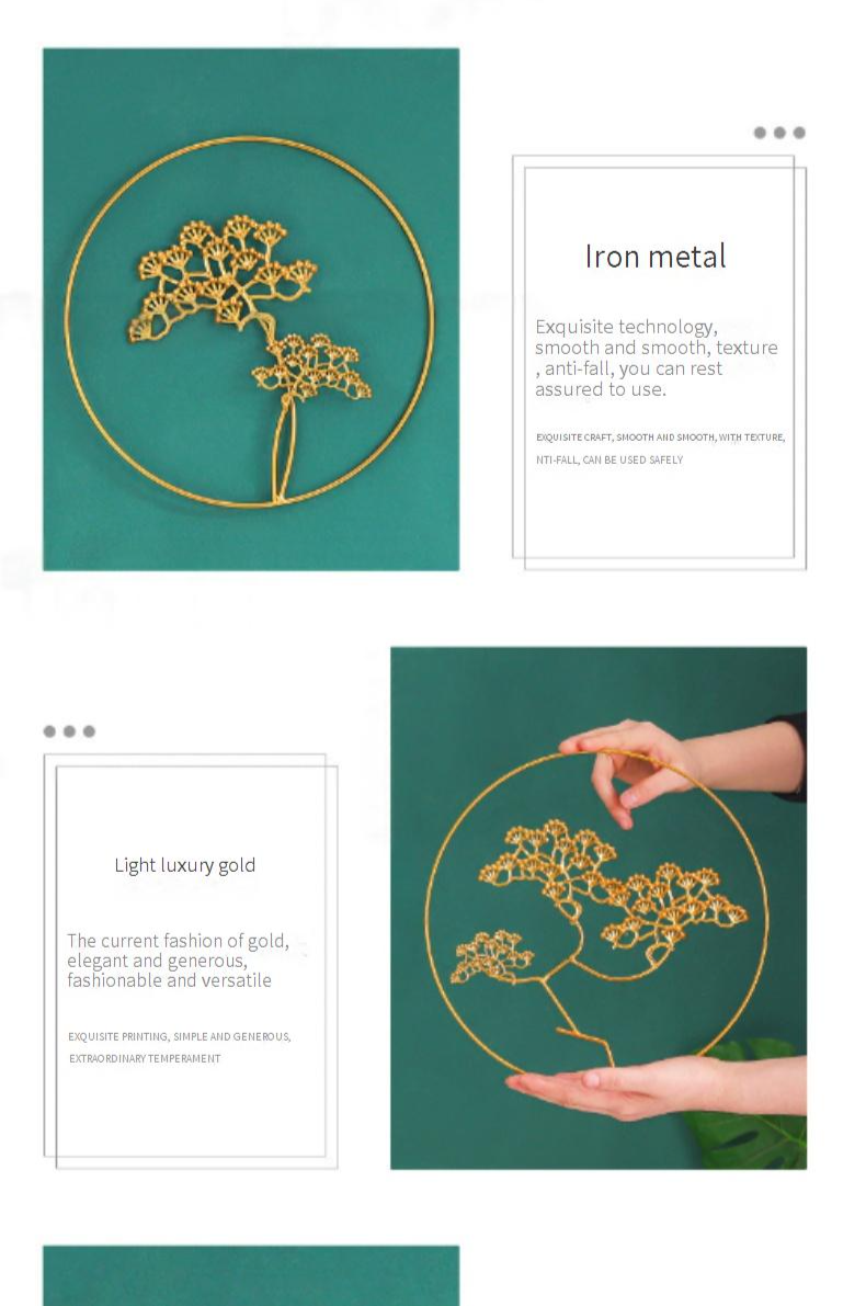 Set di decorazioni da parete in metallo, moderno motivo a foglia di ginkgo e foglia di palma in ferro battuto per soggiorno, camera da letto, studio - finitura oro, arredamento minimalista per la casa._voghion.com