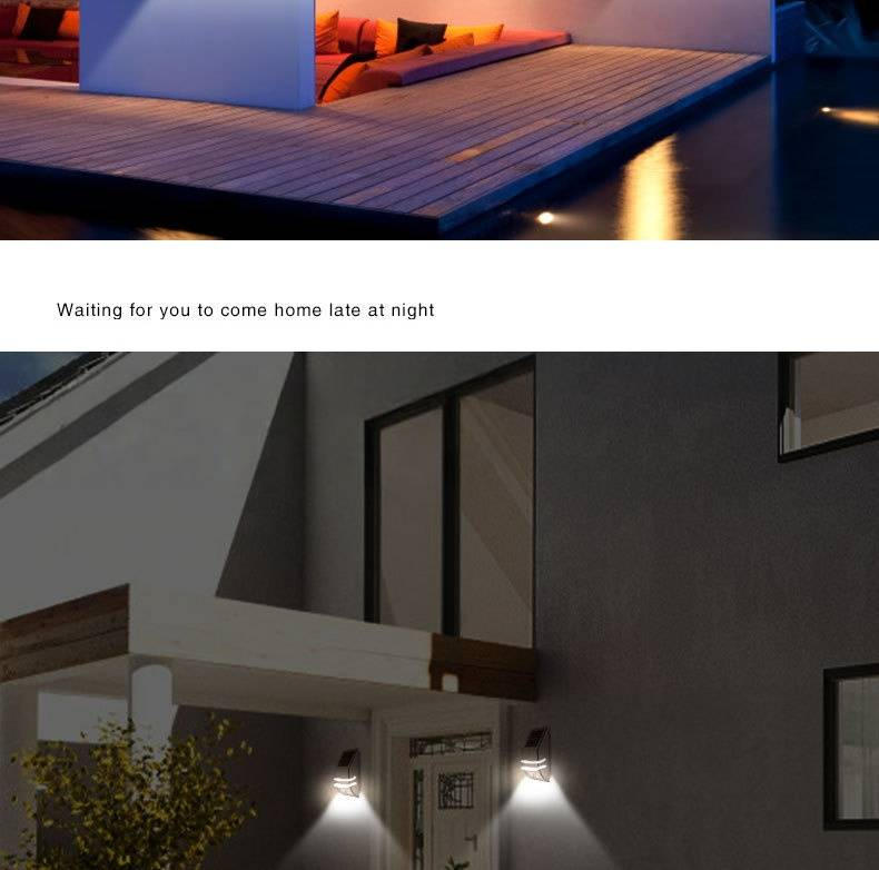 Lámpara solar de pared para exteriores, de acero inoxidable, impermeable, con sensor de movimiento, para patio, jardín y villa (luz blanca/cálida, LED, certificación CE)_voghion.com