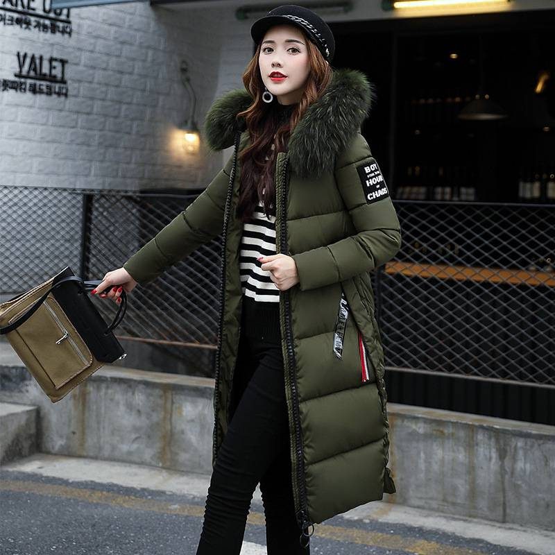 Giacca lunga in cotone con cappuccio e collo in pelliccia per donna, autunno e inverno, giacca in cotone per donna giovane_voghion.com