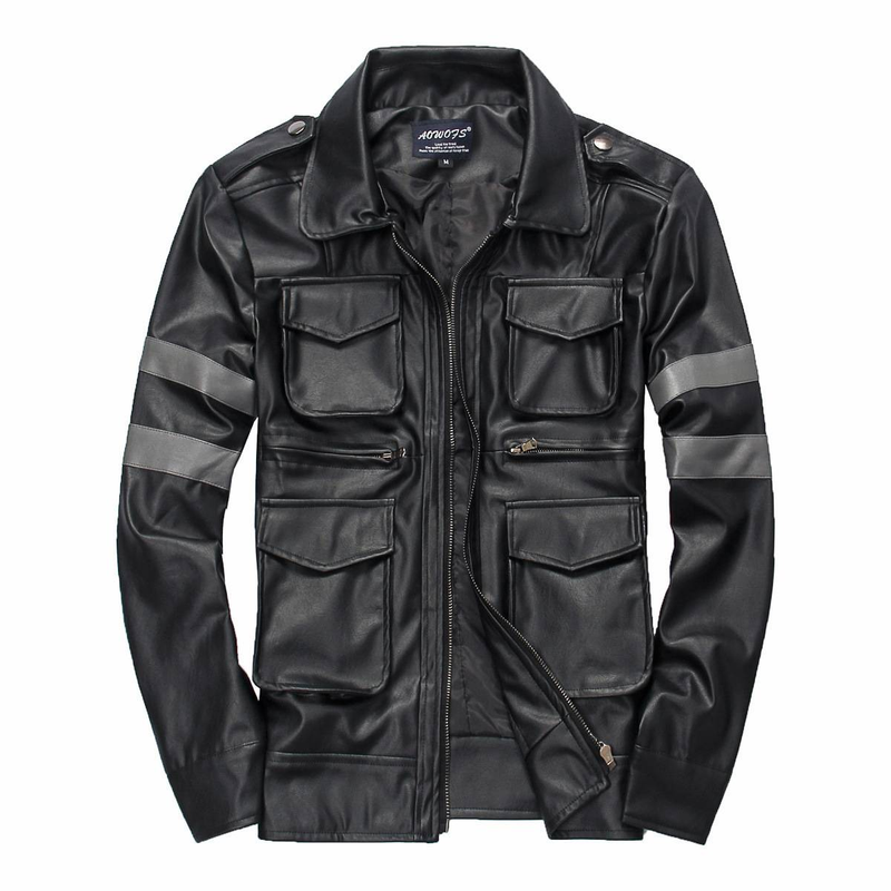 Veste courte en cuir PU coupe slim pour homme – Col montant élégant avec poches contrastées (M-3XL, noir, légère pour le printemps/l'automne)_voghion.com
