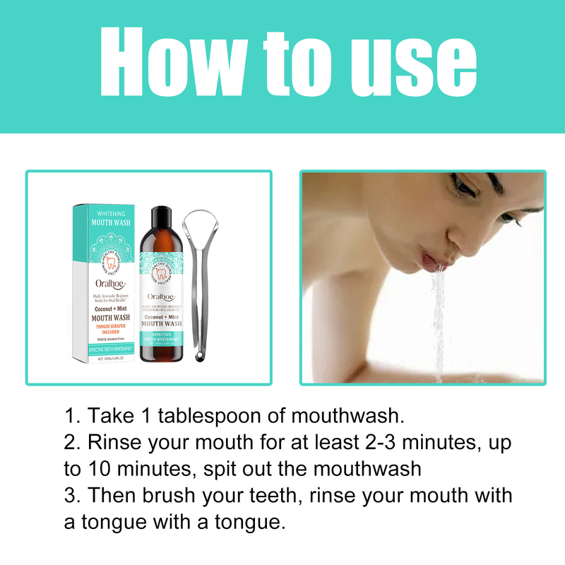 Oralhoe Coconut Mint Mouth Wash, Whitening Teeth Yellow Teeth Stains Tongue Coating Clean Fresh Breath Oral Care_voghion.com