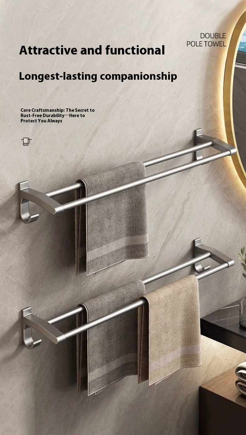 Portasciugamani senza foratura color canna di fucile e bianco crema - Alluminio spaziato a doppia asta per impieghi gravosi (carico 30 kg, elemento essenziale per il bagno moderno e antiruggine)_voghion.com