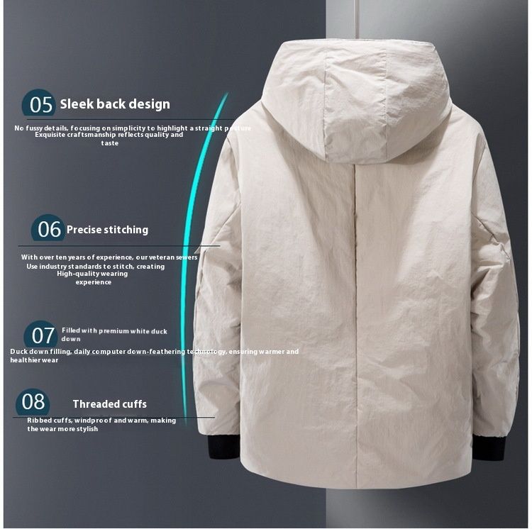 Men's Short Puffer Jacket With Hood - Slim Fit Winter Coat For Teens & Young Adults, 550 Fill Power Duck Down (Black/White/Green)_voghion.com