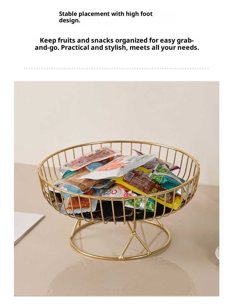 Elegant Metal Fruit Bowl – High-Foot Round Serving Tray For Fruits, Snacks & Home Decor (Gold/Black, Small & Large Sizes)_voghion.com