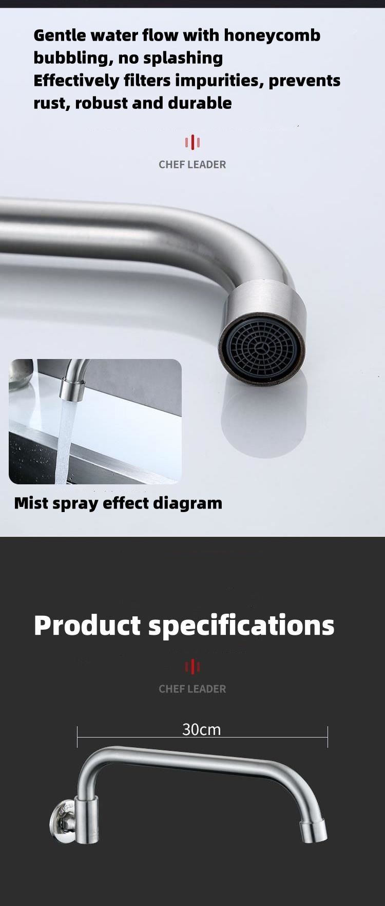 Küchenarmatur aus Edelstahl mit schwenkbarem Auslauf, halbautomatisch, für Hotels und Restaurants_voghion.com