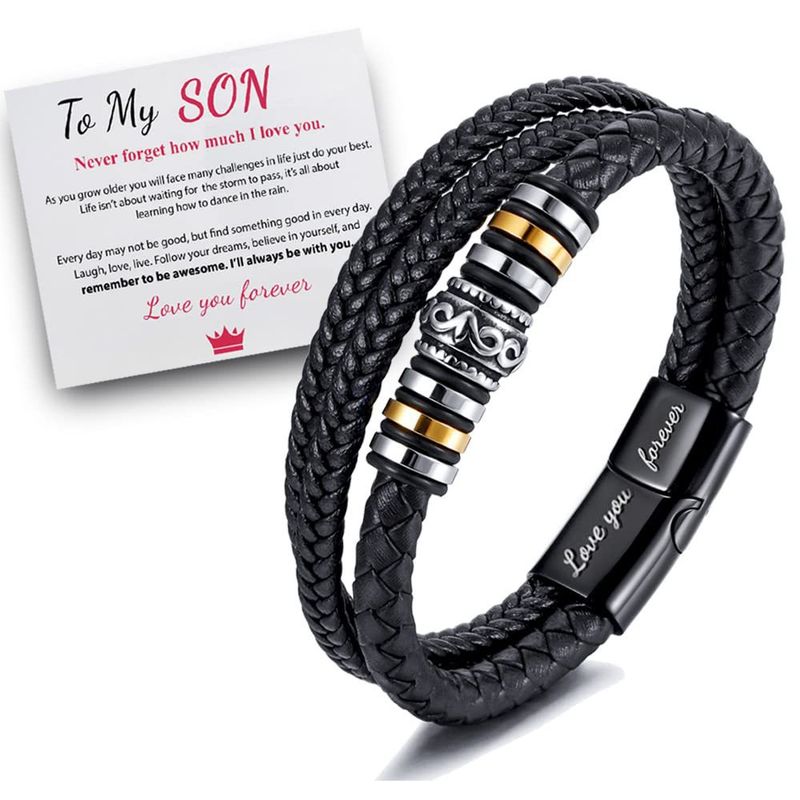 Ethnic Style Jewelry Stainless For Men Multi-layer Braided Leather Rope Titanium Steel Magnetic Clasp Bracelet_voghion.com