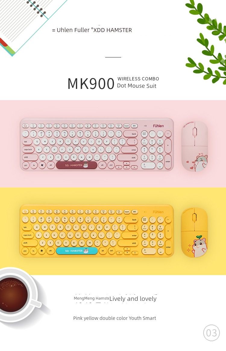 Fule 900 Wireless Set Girls Cute Hamster Laptop Desktop For Home Office Keyboard And Mouse_voghion.com