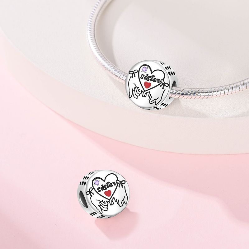 Joyería para mujer, estilo familiar, colgante de rosa rosa con forma de hermana, cuentas, accesorios de joyería DIY, pulsera de plata bañada en cobre blanco._voghion.com